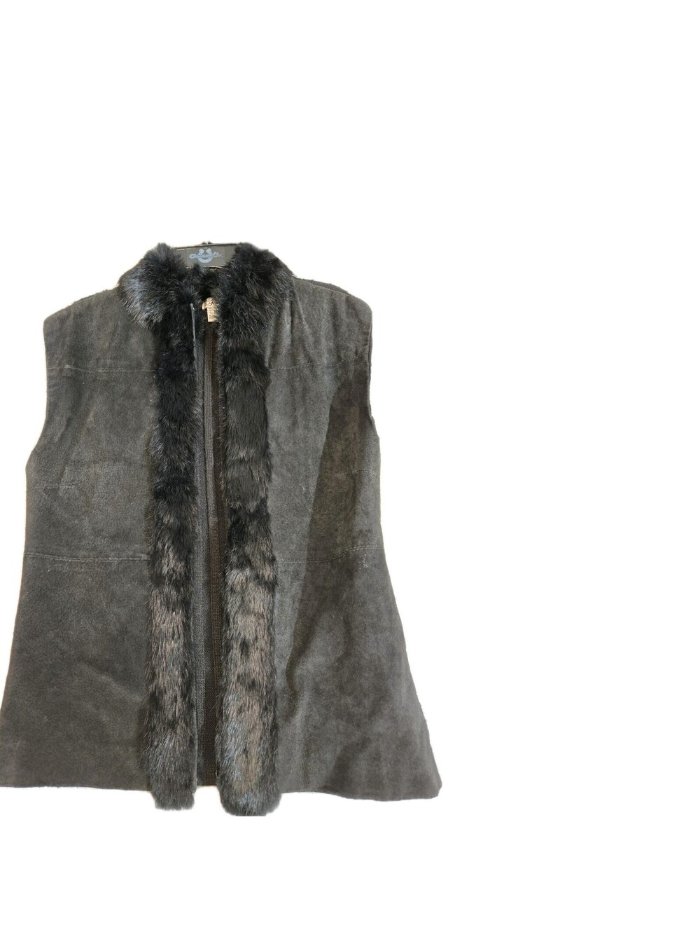 Firedini Suede Rabbit Fur Wool Vest Sz M Black Fur Trim
